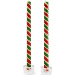 MacKenzie-Childs Ribbon Red  Green Dinner Candles, Set of 2< Candles & Fragrances|Table Accessories