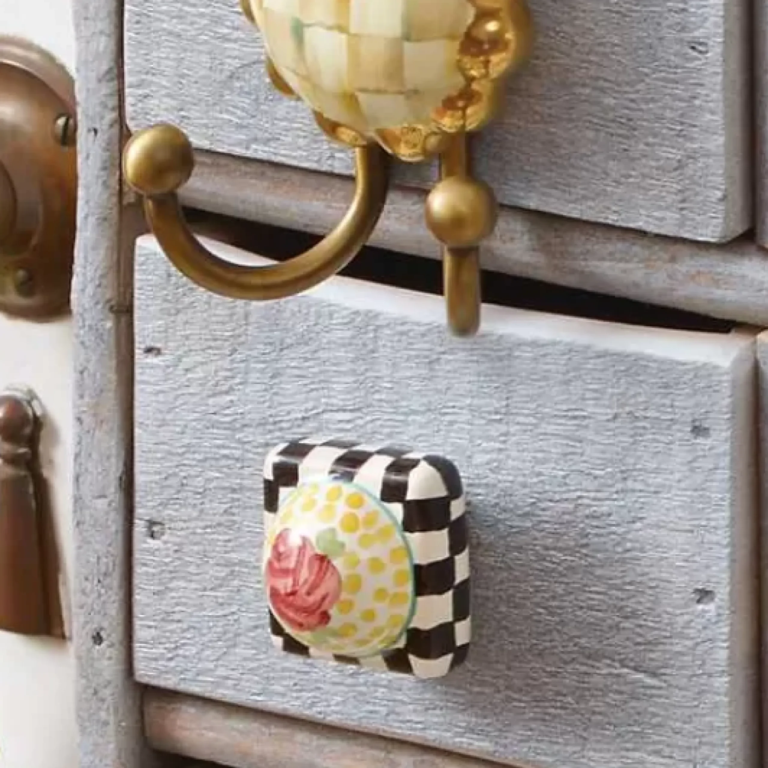MacKenzie-Childs Rose Petit Four Square Knob< Finishing Touches