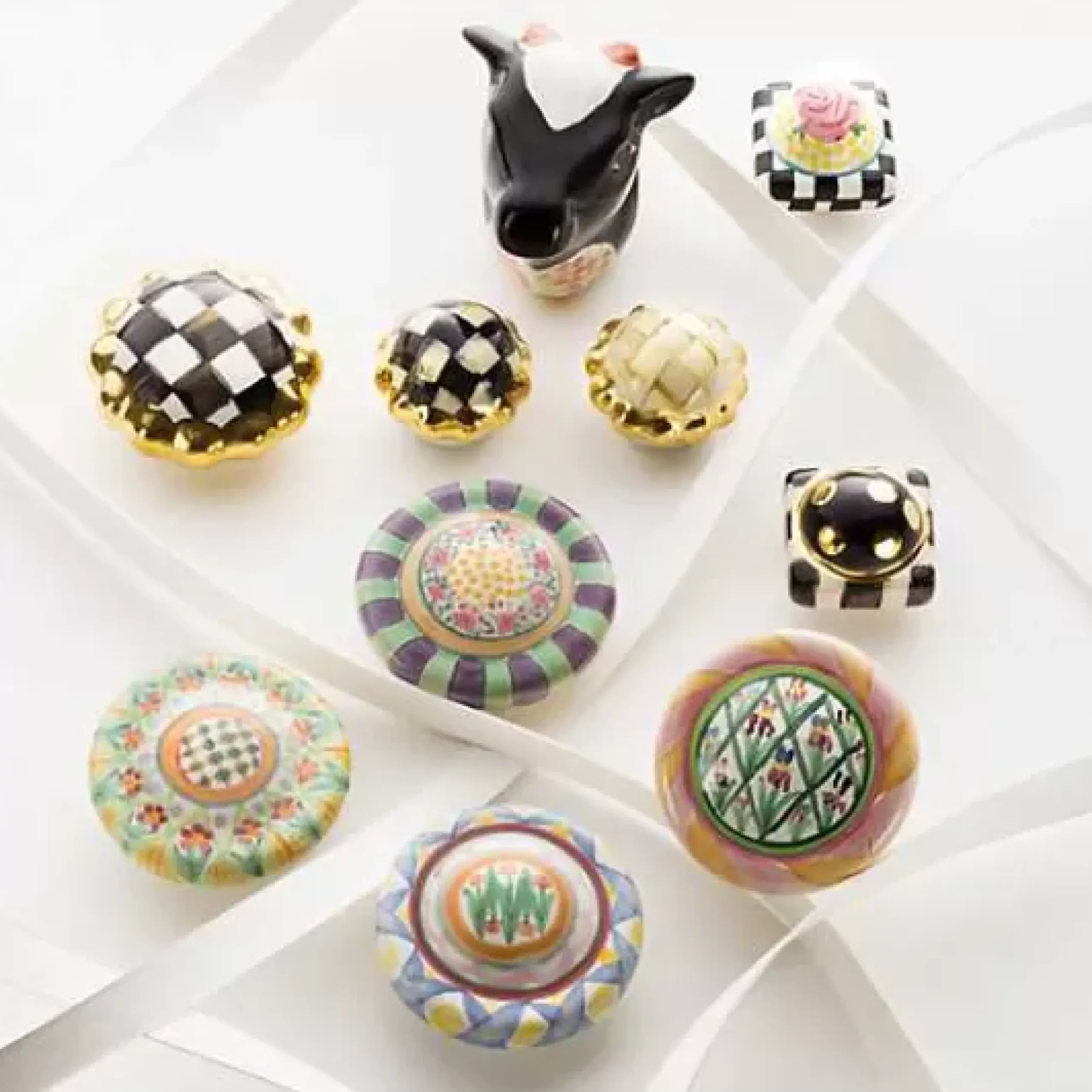 MacKenzie-Childs Rose Petit Four Square Knob< Finishing Touches