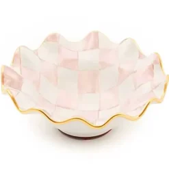 MacKenzie-Childs Rosy Check Ceramic Fluted Breakfast Bowl< Dinnerware & Flatware