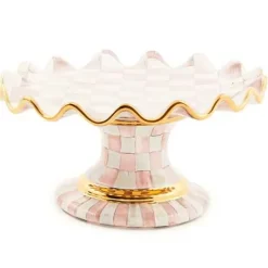 MacKenzie-Childs Rosy Check Ceramic Fluted Cake Stand< Fall Entertaining|Serveware