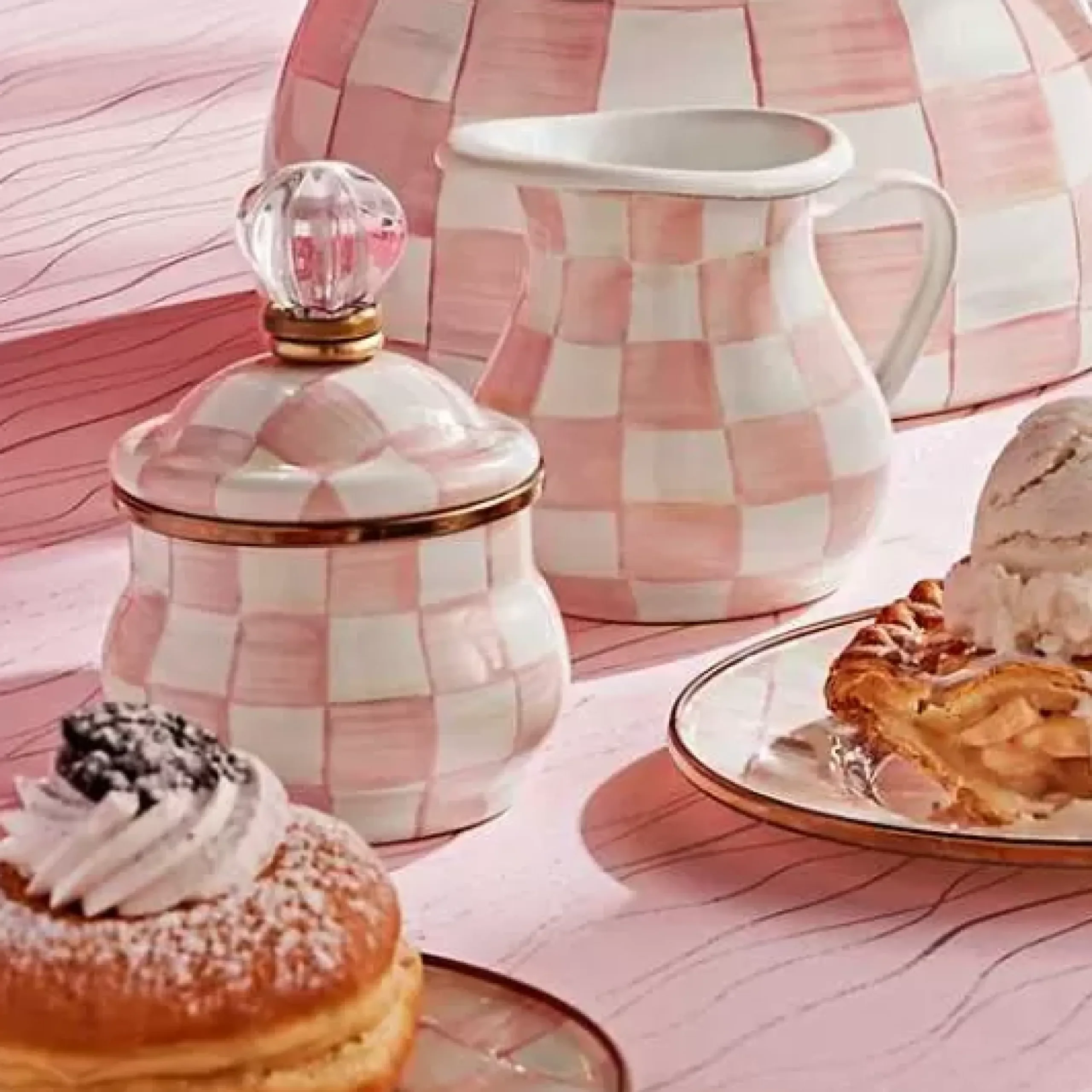 MacKenzie-Childs Rosy Check Lidded Sugar Bowl< Easter|Spring