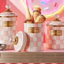 MacKenzie-Childs Rosy Check Medium Canister< Spring|Room Accents