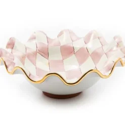 MacKenzie-Childs Rosy Check Medium Ceramic Fluted Serving Bowl< Fall Entertaining|Serveware