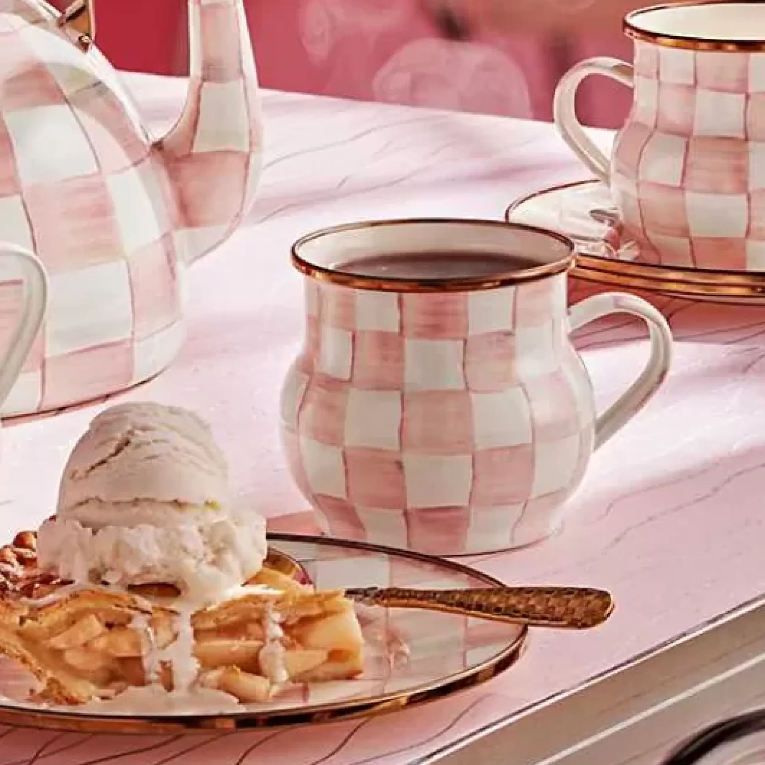 MacKenzie-Childs Rosy Check Mug< Spring|The Coffee Shop