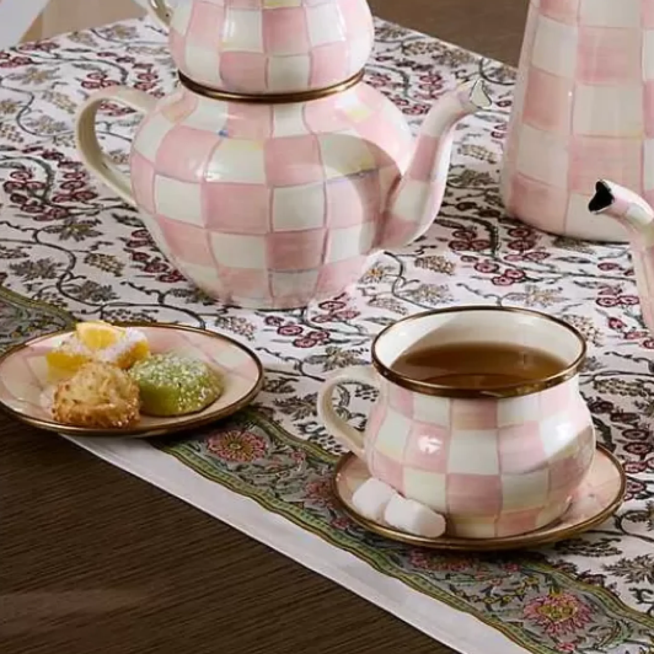 MacKenzie-Childs Rosy Check Saucer< The Coffee Shop|Fall Entertaining