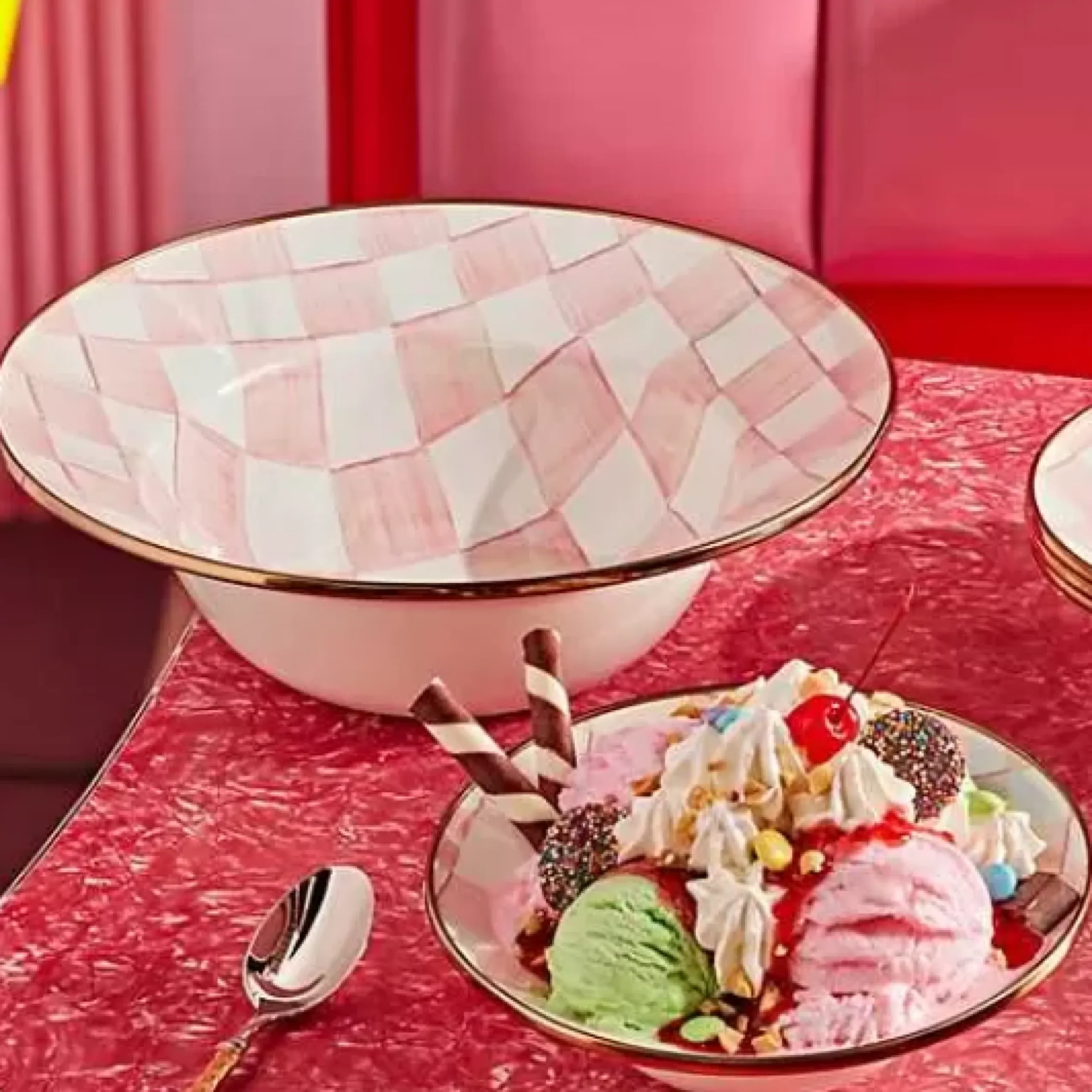 MacKenzie-Childs Rosy Check Serving Bowl< Easter|Spring