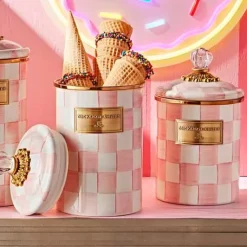 MacKenzie-Childs Rosy Check Small Canister< Spring|Room Accents