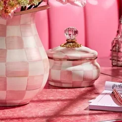MacKenzie-Childs Rosy Check Squashed Pot< Spring|Bath & Bath Accessories