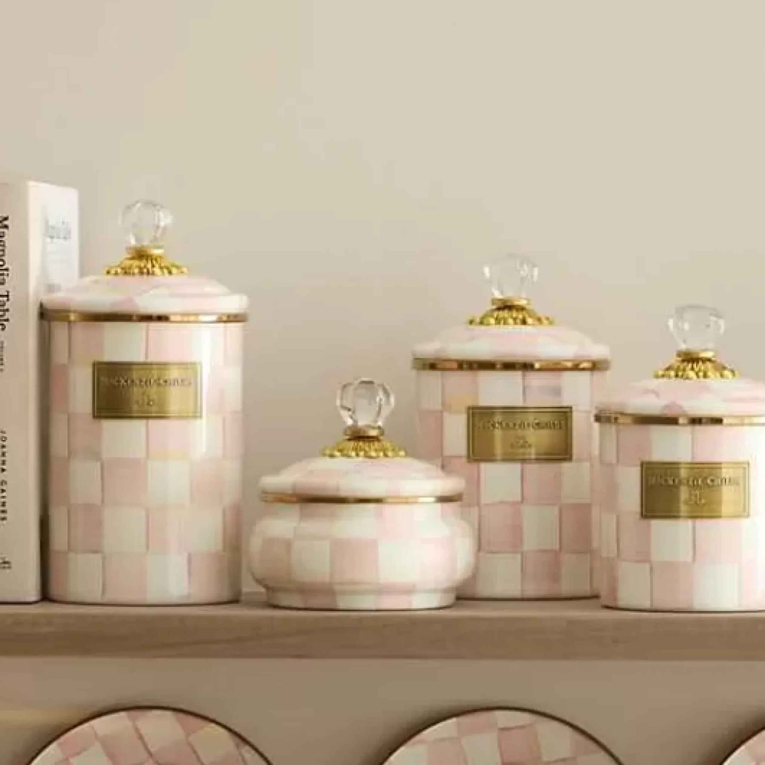 MacKenzie-Childs Rosy Check Squashed Pot< Spring|Bath & Bath Accessories