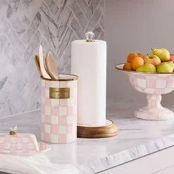 MacKenzie-Childs Rosy Check Wood Paper Towel Holder< Kitchen Storage & Organization