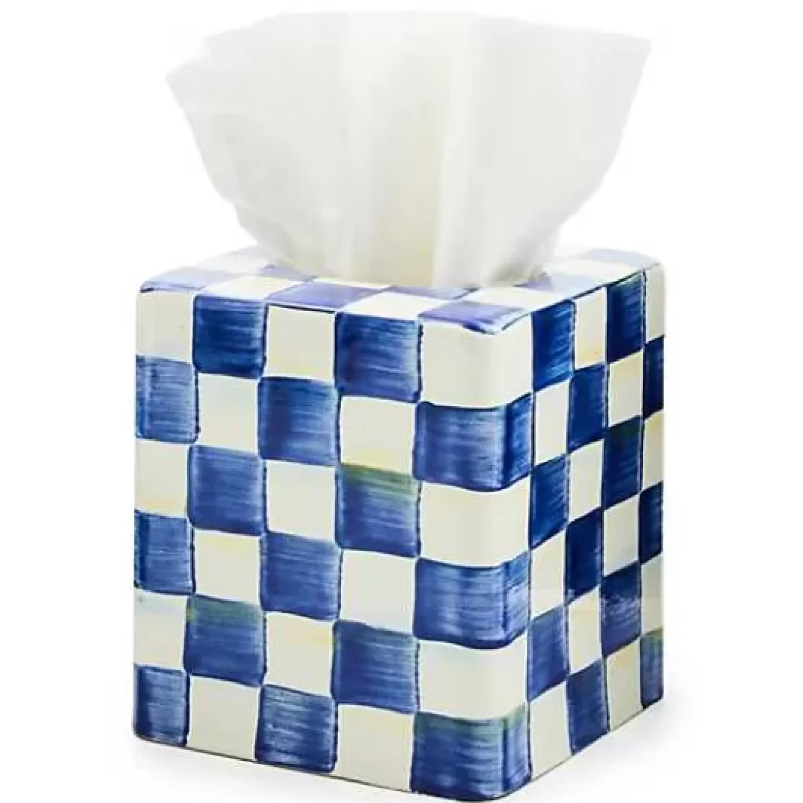 MacKenzie-Childs Royal Check Boutique Tissue Box Cover< Bath & Bath Accessories|Room Accents