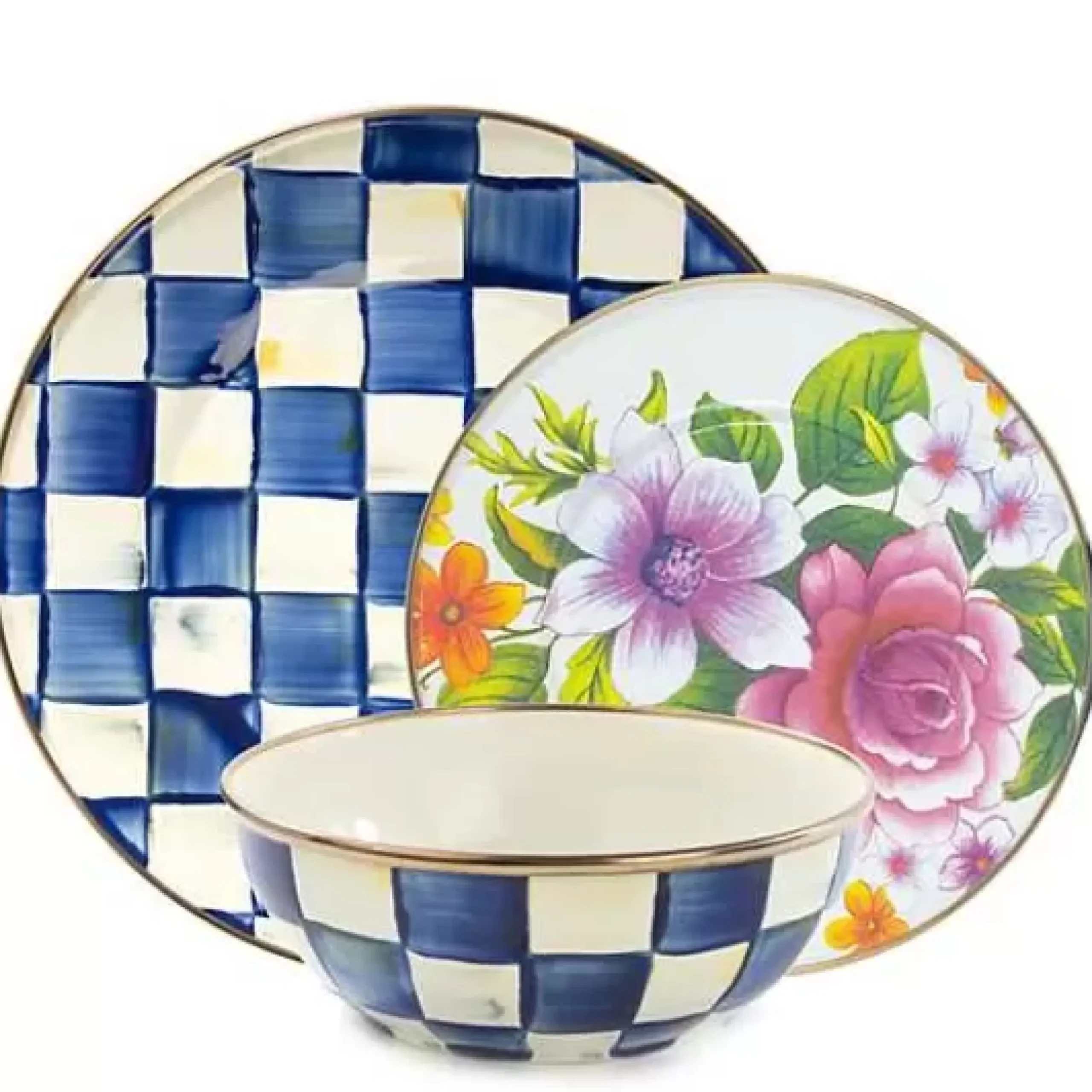 MacKenzie-Childs Royal Check Flower Market White Mix - 3-Piece Place Setting< Kitchen & Dining Sets|Dinnerware & Flatware
