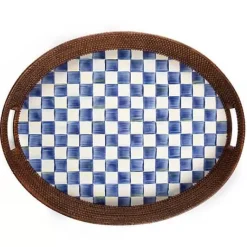MacKenzie-Childs Royal Check Rattan  Enamel Party Serving Tray< Bar Entertaining|Serveware