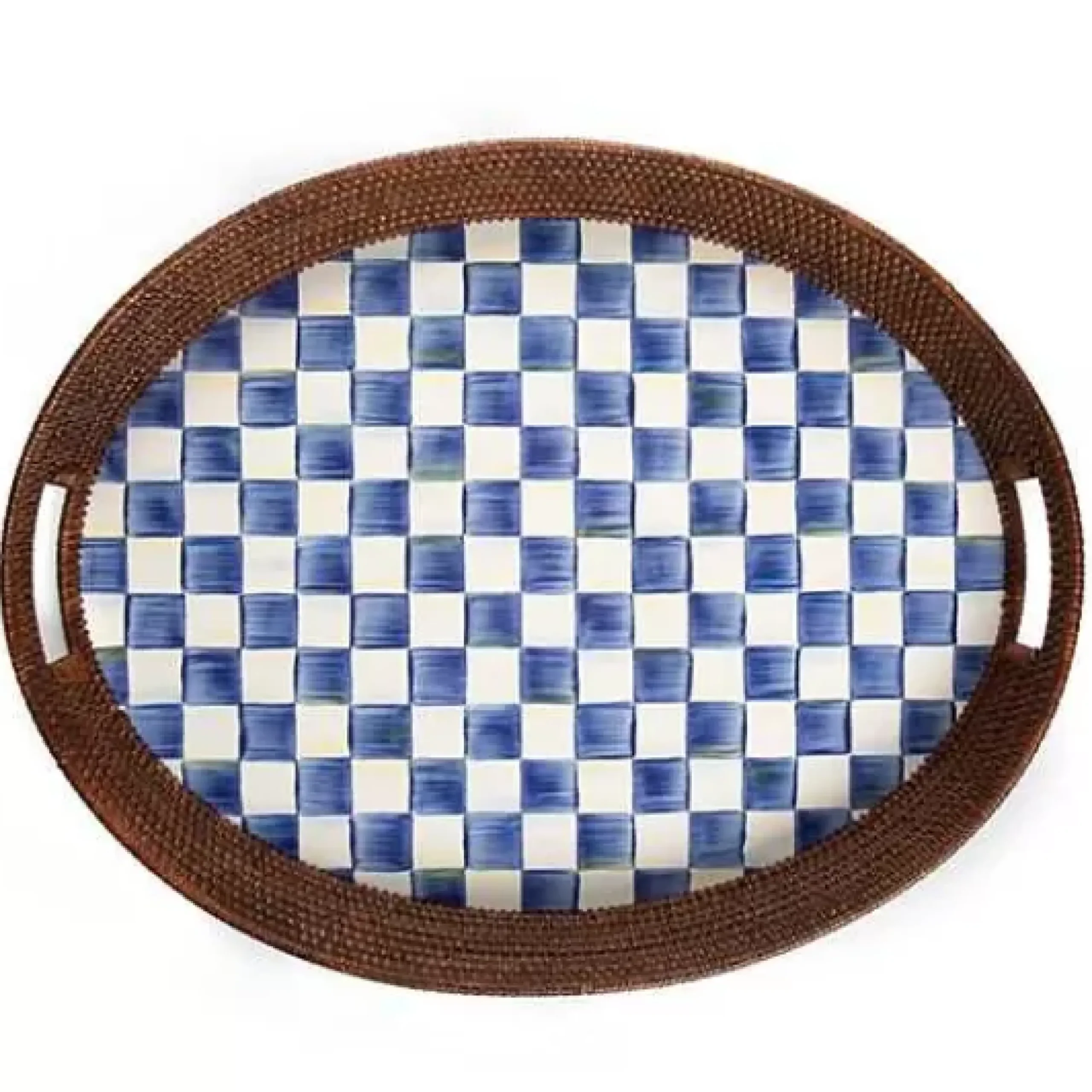 MacKenzie-Childs Royal Check Rattan Enamel Party Serving Tray< Bar Entertaining|Serveware