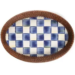 MacKenzie-Childs Royal Check Rattan  Enamel Small Serving Tray< The Coffee Shop|Serveware