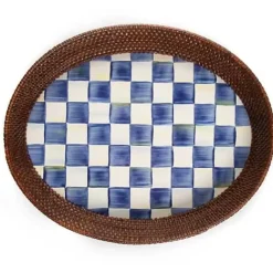 MacKenzie-Childs Royal Check Rattan  Enamel Large Serving Tray< Bar Entertaining|Serveware