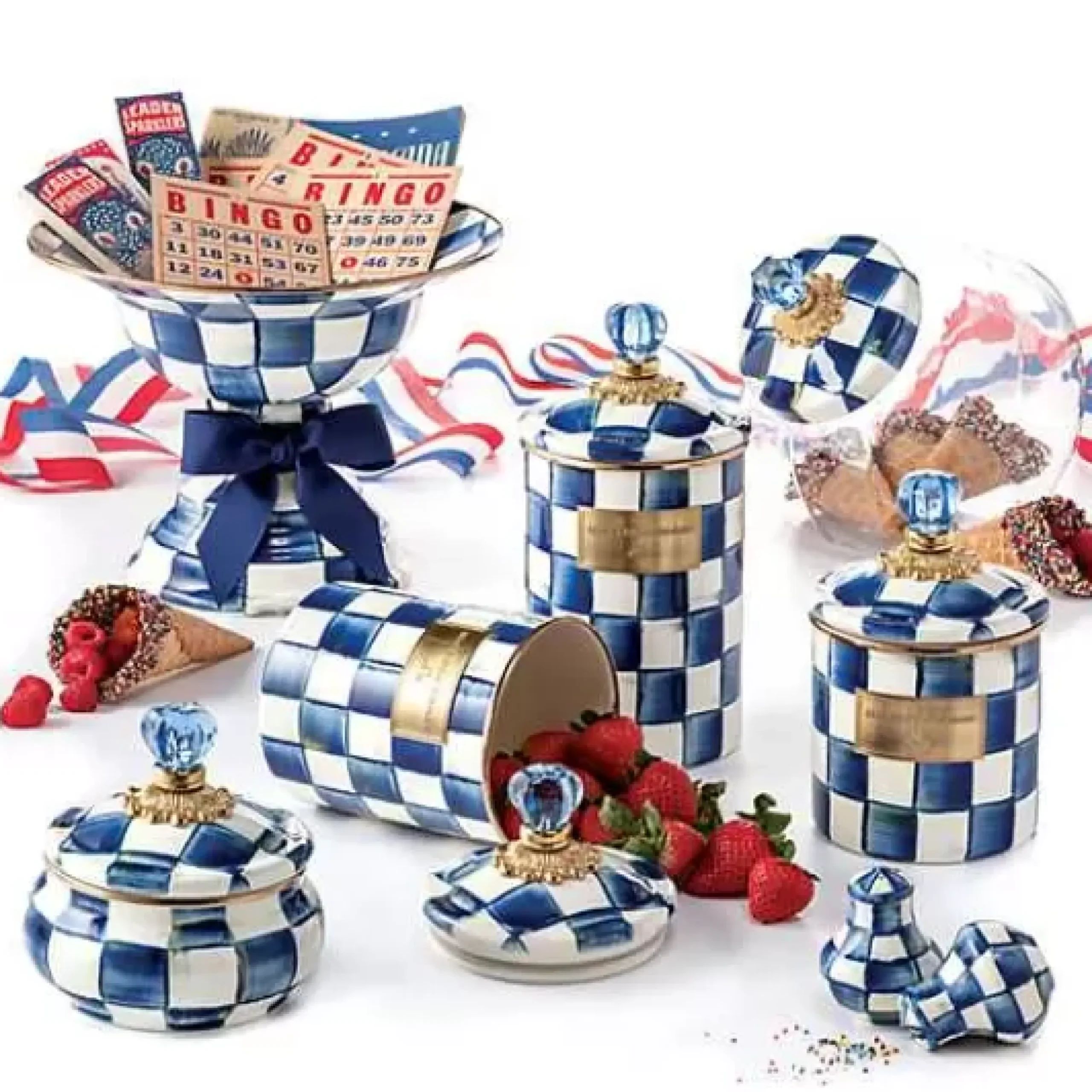 MacKenzie-Childs Royal Check Squashed Pot< Bath & Bath Accessories|Room Accents