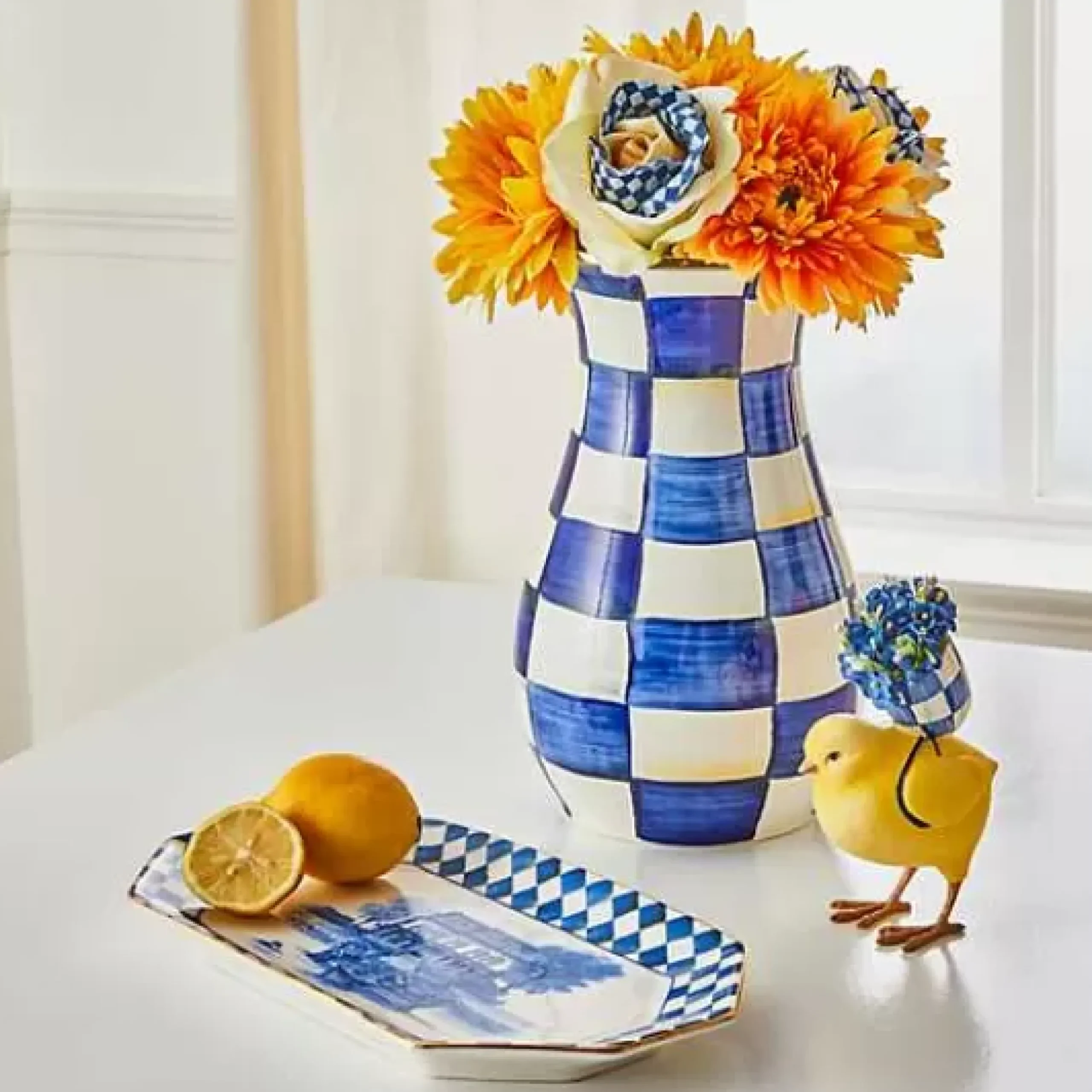MacKenzie-Childs Royal Check Tall Vase Bouquet Set< Spring|Greenery & Florals
