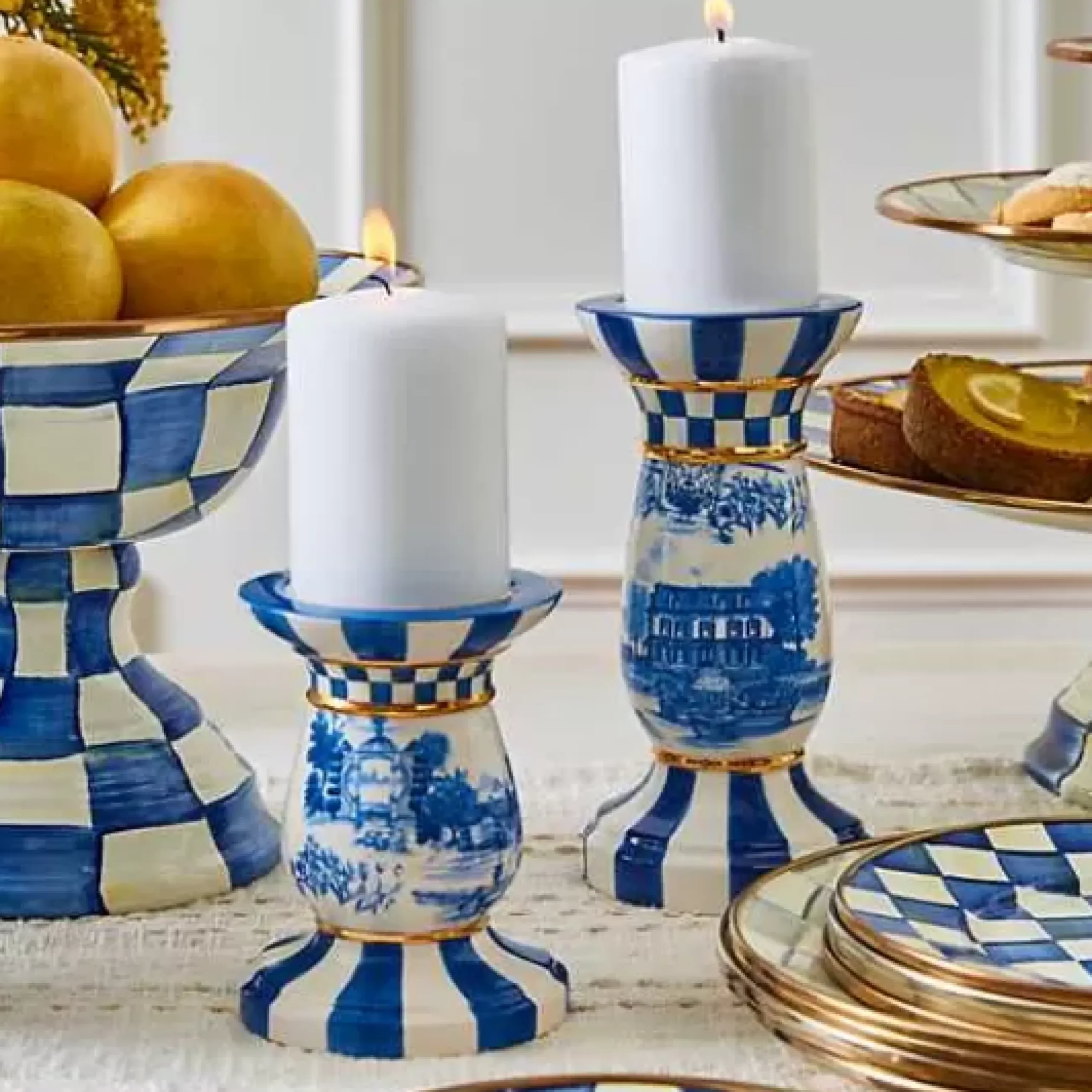 MacKenzie-Childs Royal Toile Short Pillar Candle Holder< Room Accents|Table Accessories