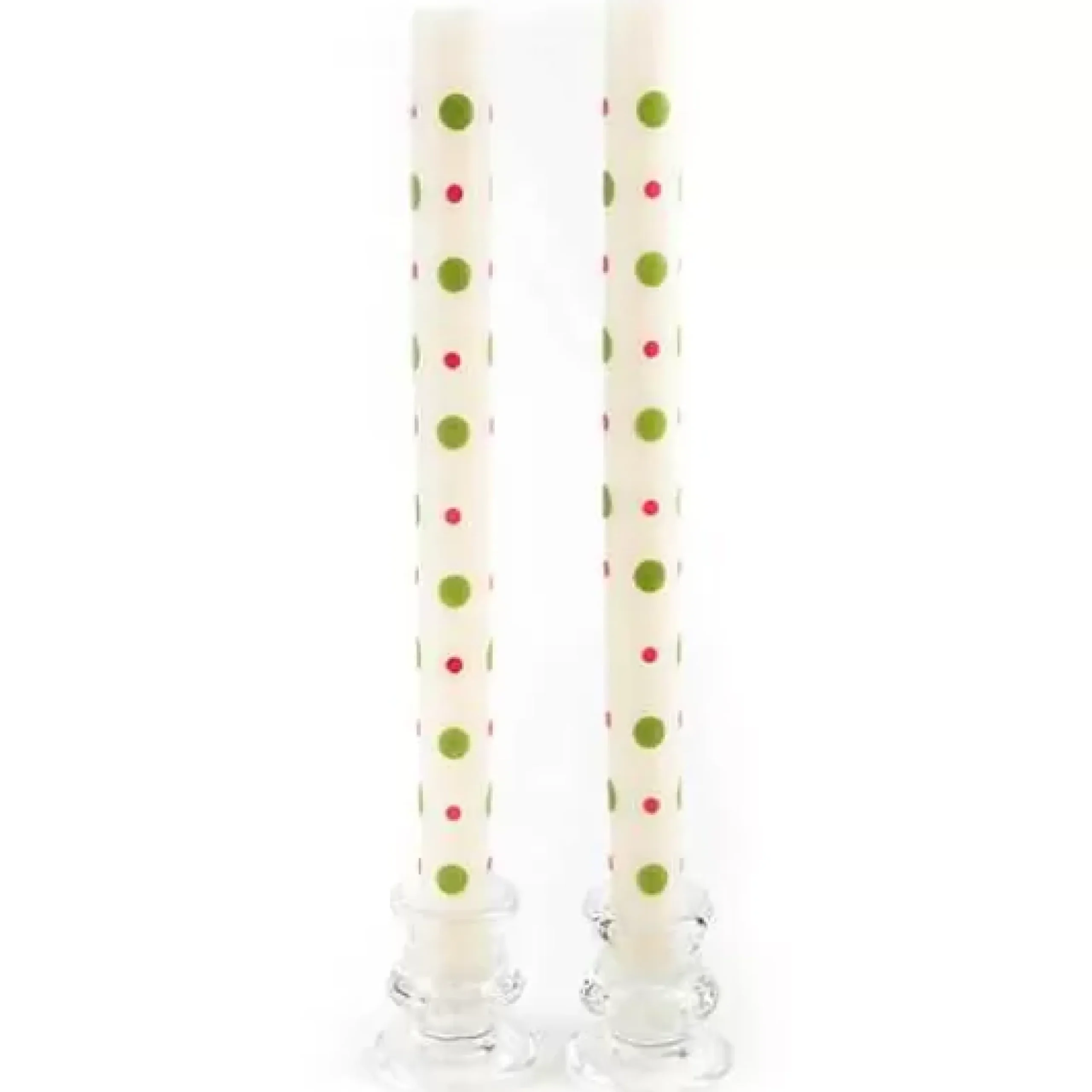MacKenzie-Childs Small Large Dots Dinner Candles - Red Green - Set of 2< Holiday|Candles & Fragrances