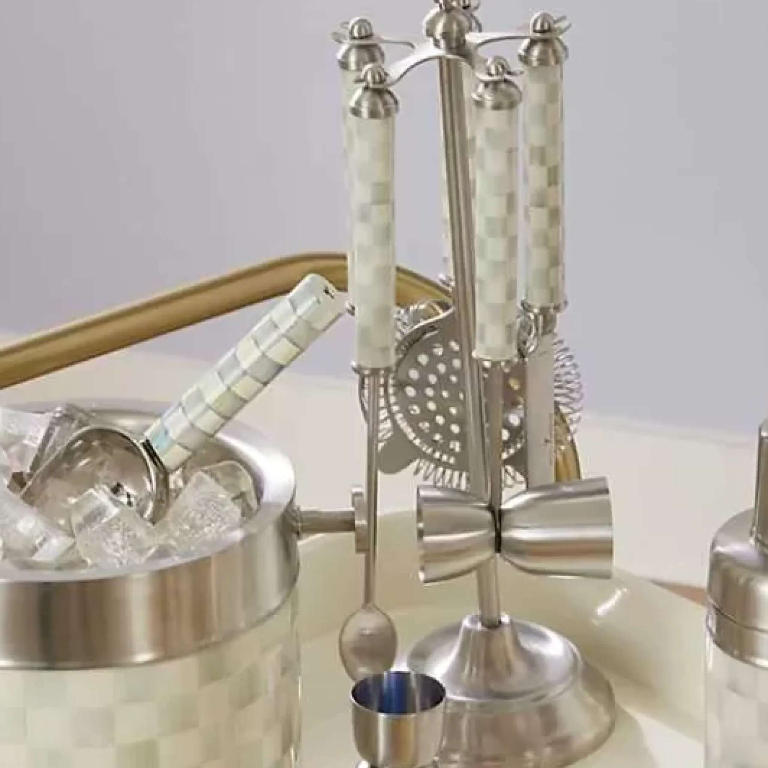 MacKenzie-Childs Sterling Check 3260 Bar Tool Set< Kitchen & Dining Sets|Fall Entertaining