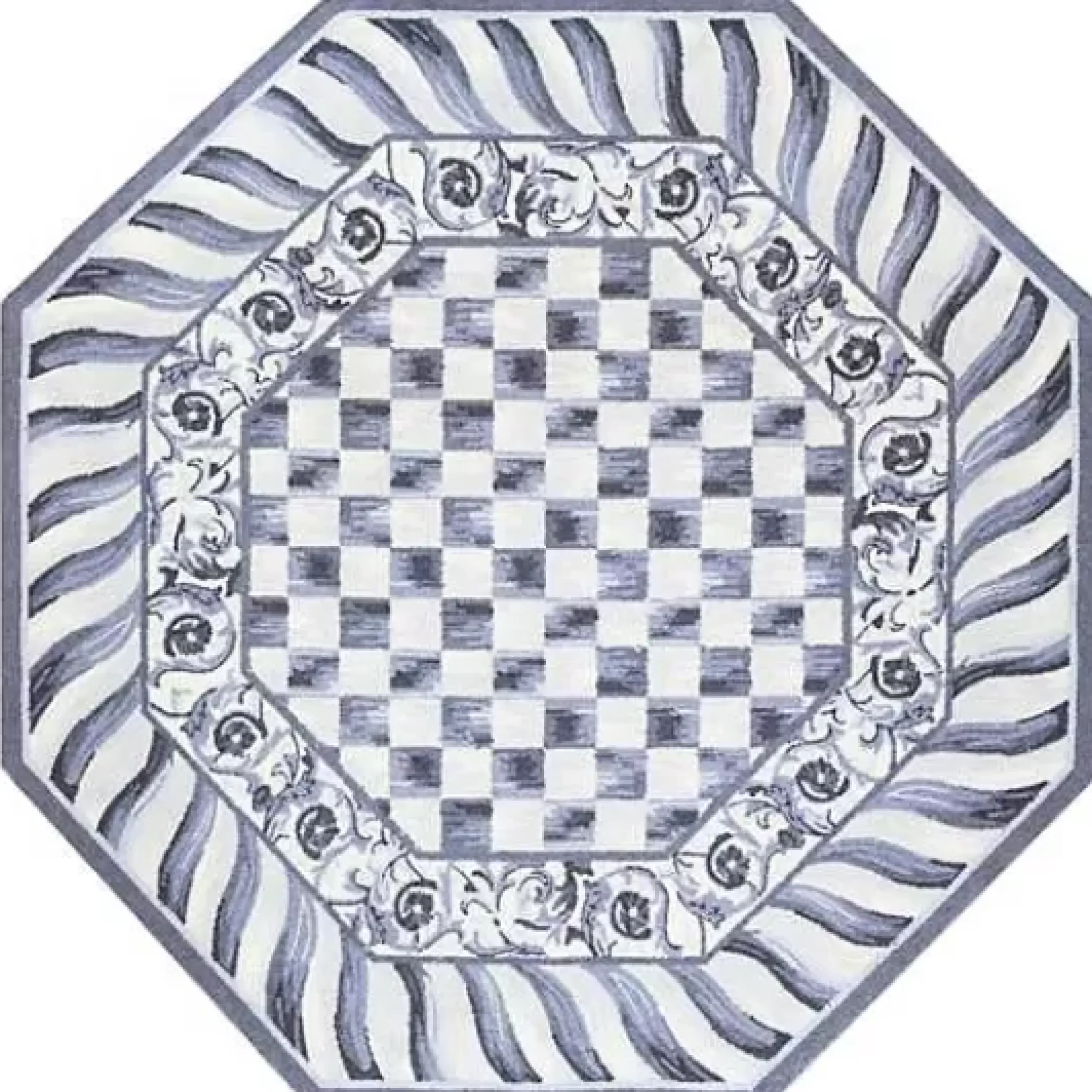 MacKenzie-Childs Sterling Check 6' Octagon Rug< Rugs