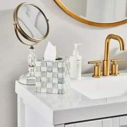 MacKenzie-Childs Sterling Check Boutique Tissue Box Cover< Bath & Bath Accessories|Room Accents