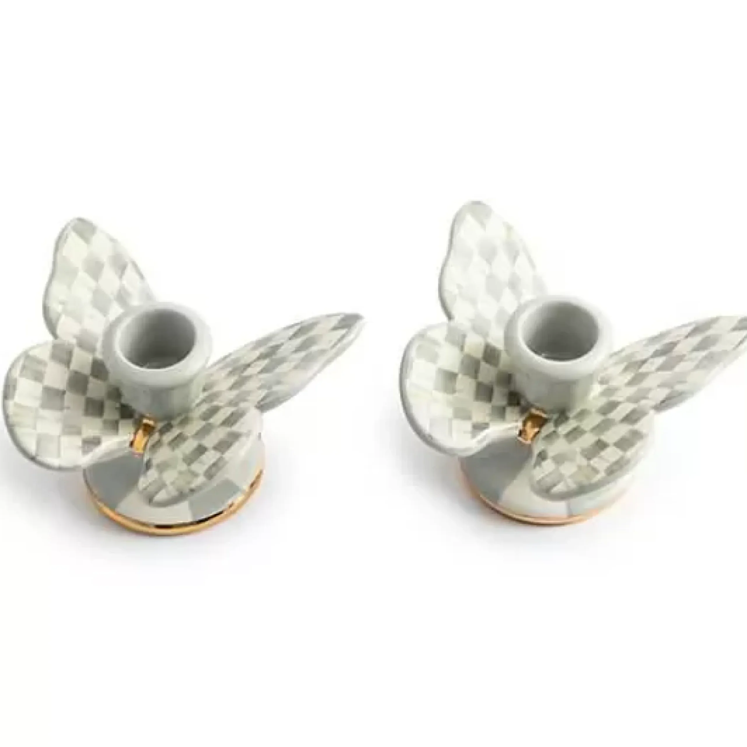 MacKenzie-Childs Sterling Check Butterfly Candle Holders, Set of 2< Spring|Candles & Fragrances