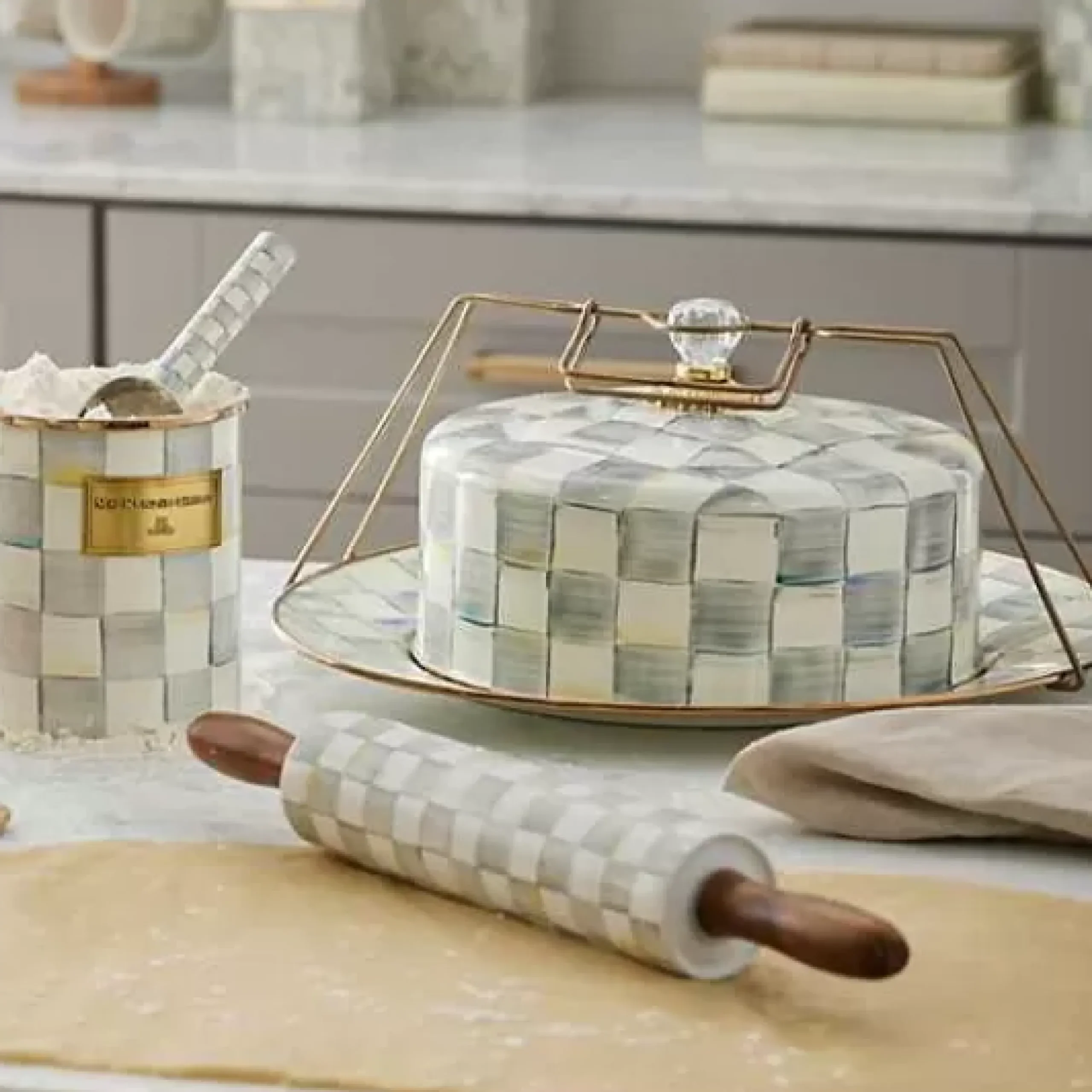 MacKenzie-Childs Sterling Check Cake Carrier< Kitchen Storage & Organization|Serveware
