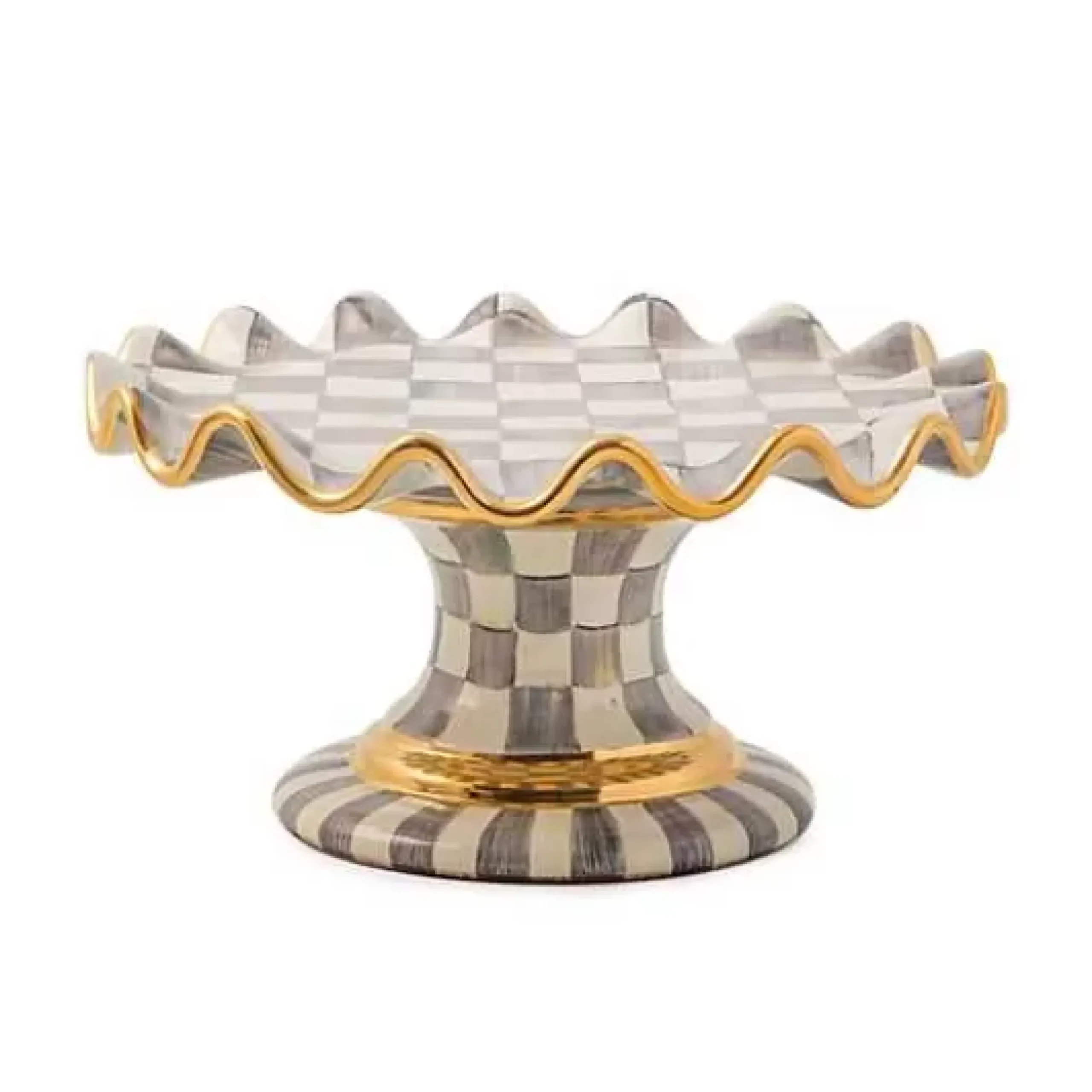 MacKenzie-Childs Sterling Check Ceramic Fluted Cake Stand< Serveware