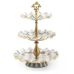 MacKenzie-Childs Sterling Check Ceramic Three Tier Sweet Stand< Bar Entertaining|Serveware