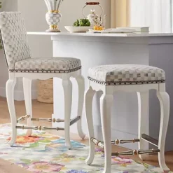 MacKenzie-Childs Sterling Check Counter Stool with Back< Dining Room & Kitchen