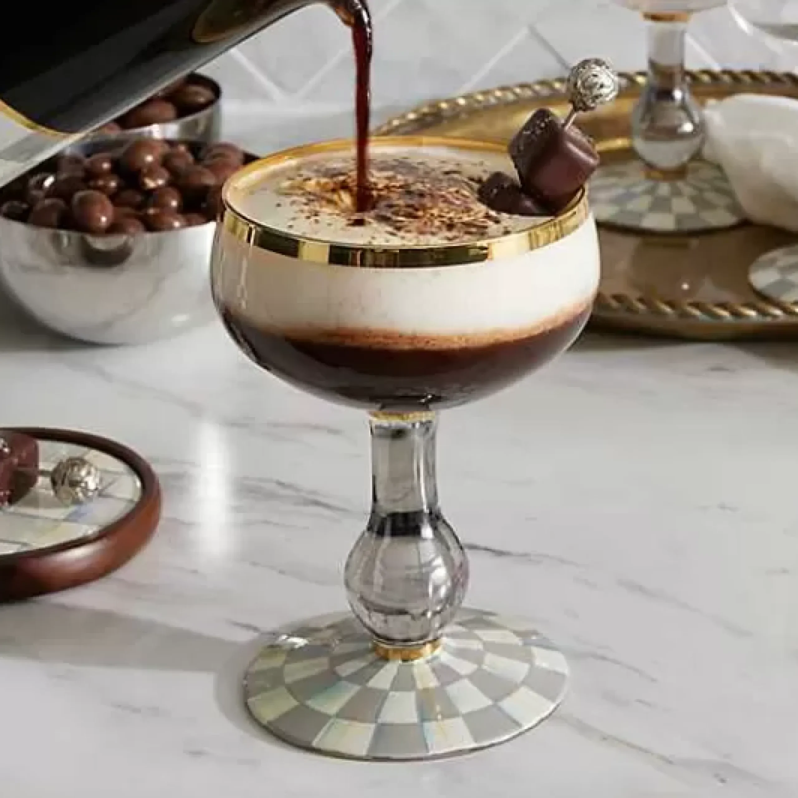 MacKenzie-Childs Sterling Check Coupe Glass< Fall Entertaining|Drinkware