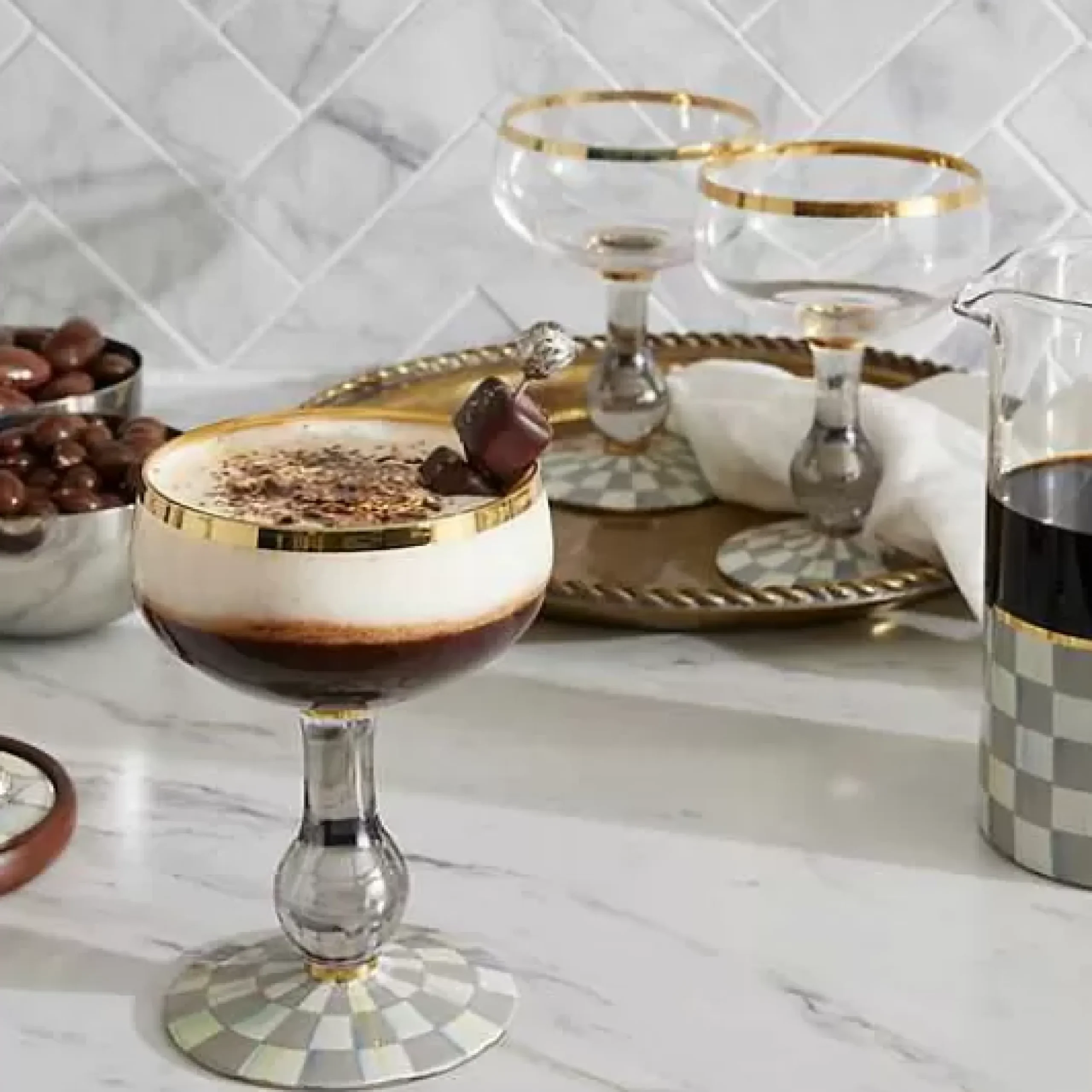 MacKenzie-Childs Sterling Check Coupe Glass< Fall Entertaining|Drinkware