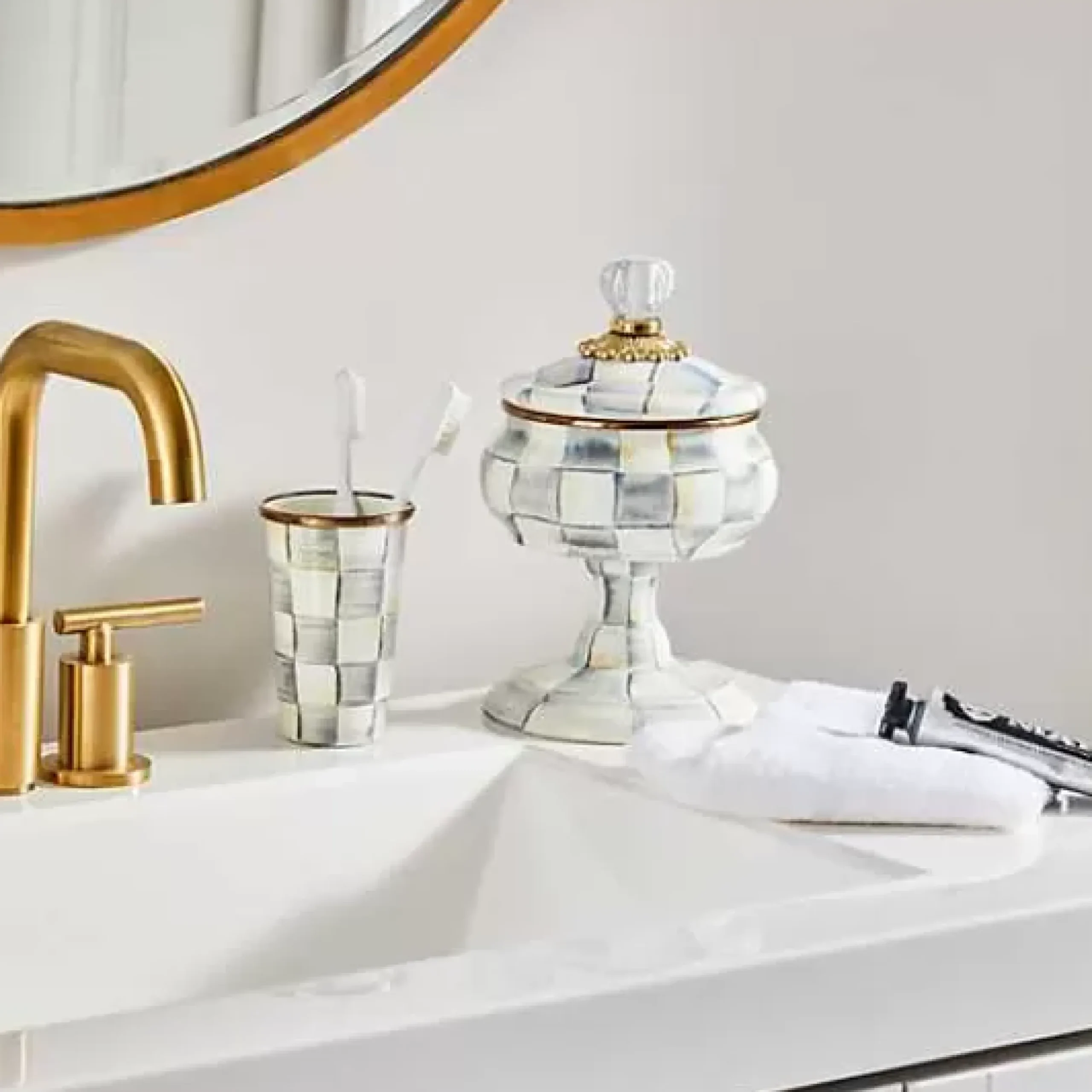 MacKenzie-Childs Sterling Check Curiosity Pot< Bath & Bath Accessories|Room Accents