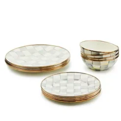 MacKenzie-Childs Sterling Check Dinnerware 12pc Complete Set< Kitchen & Dining Sets|Dinnerware & Flatware
