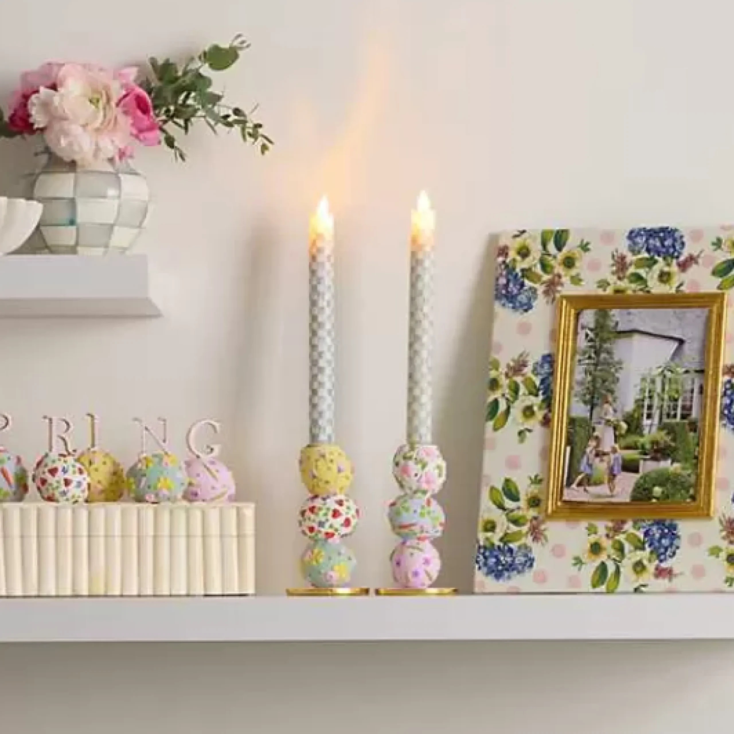MacKenzie-Childs Sterling Check Flicker Dinner Candles, Set of 2< Holiday|Candles & Fragrances