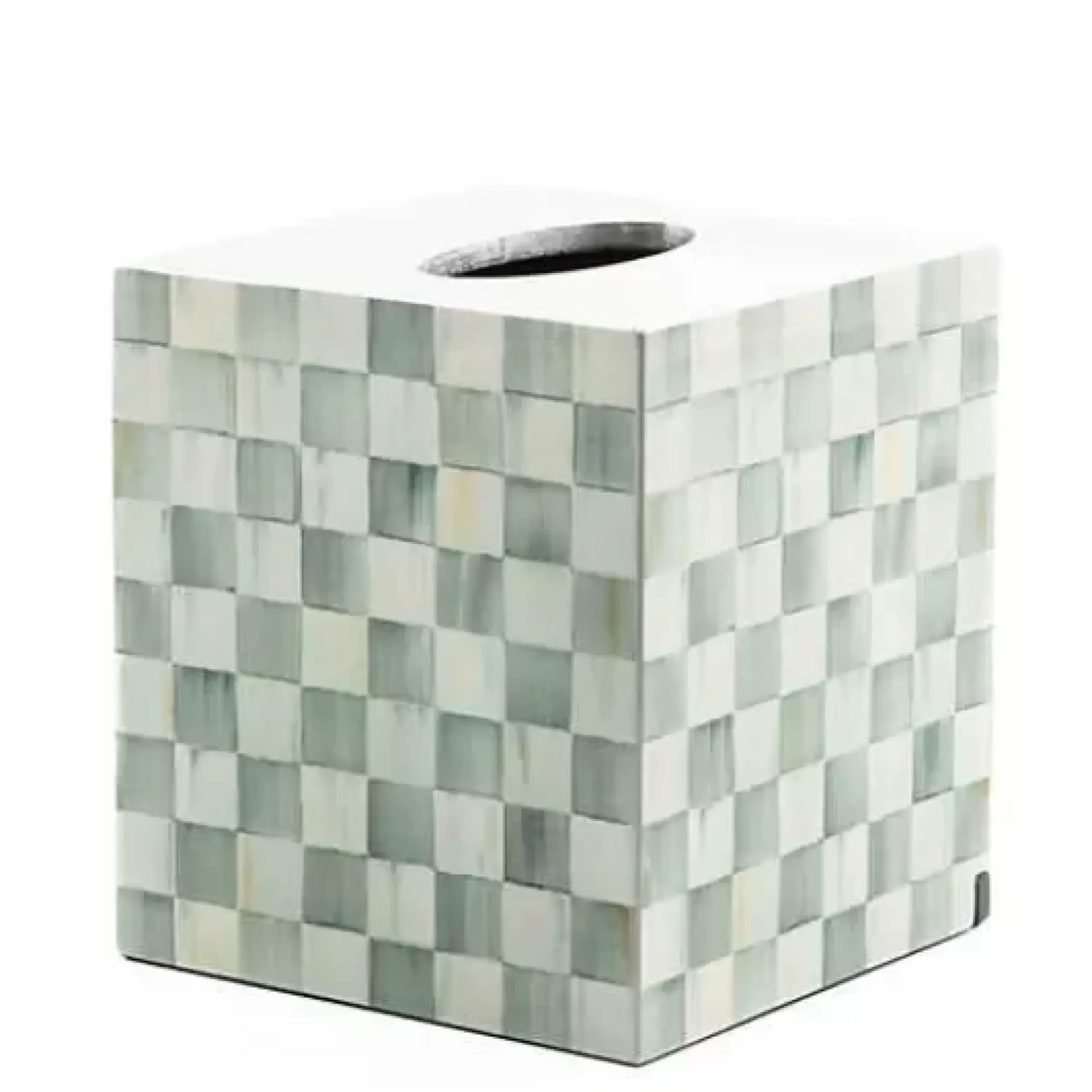 MacKenzie-Childs Sterling Check Lacquer Boutique Tissue Box Cover< Bath & Bath Accessories