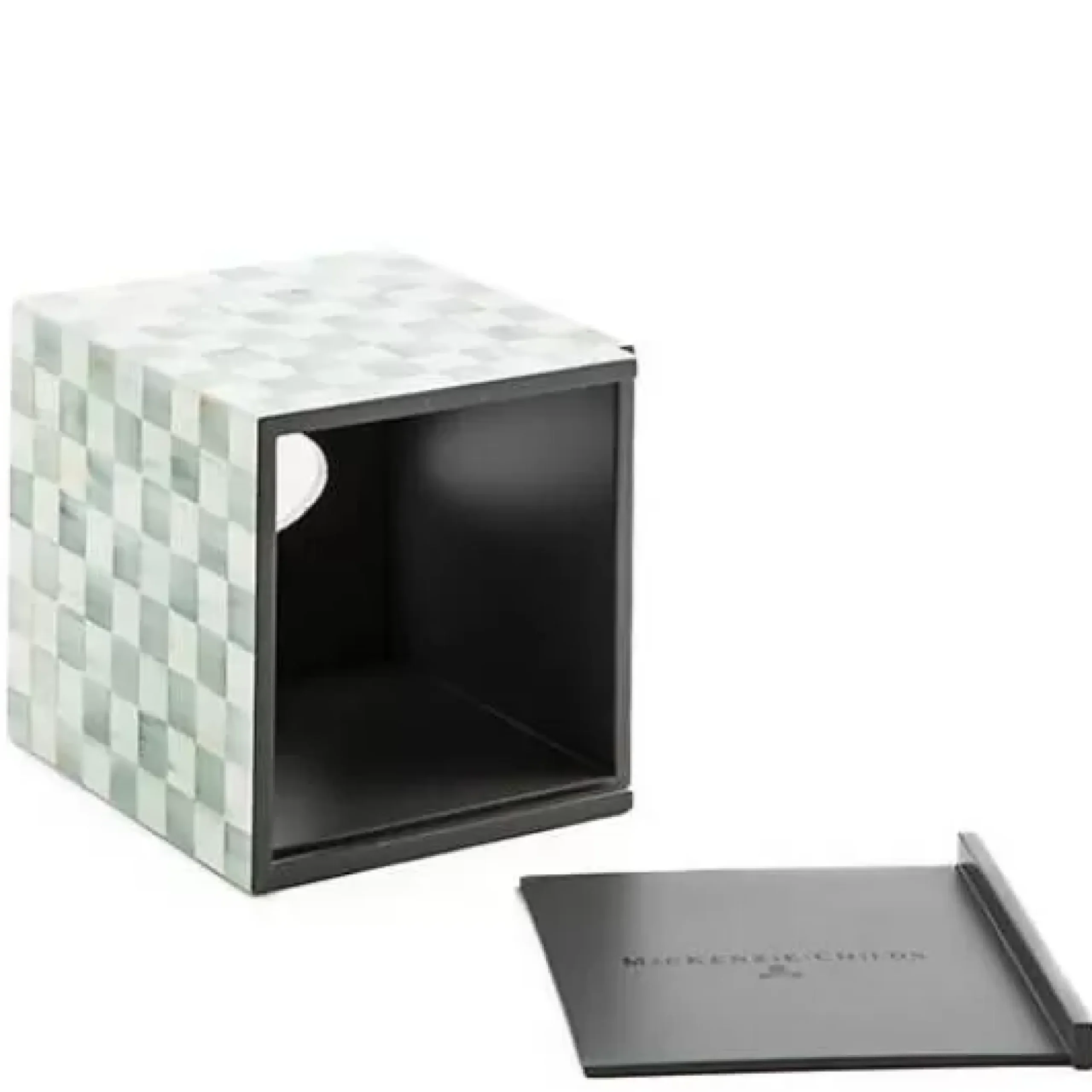 MacKenzie-Childs Sterling Check Lacquer Boutique Tissue Box Cover< Bath & Bath Accessories