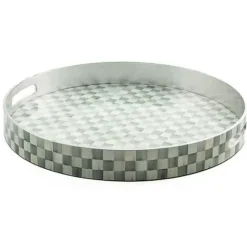 MacKenzie-Childs Sterling Check Lacquer Round Tray< Bar Entertaining|Serveware