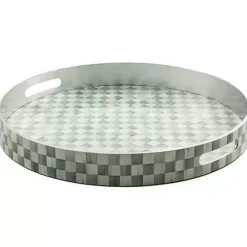 MacKenzie-Childs Sterling Check Lacquer Round Tray< Bar Entertaining|Serveware