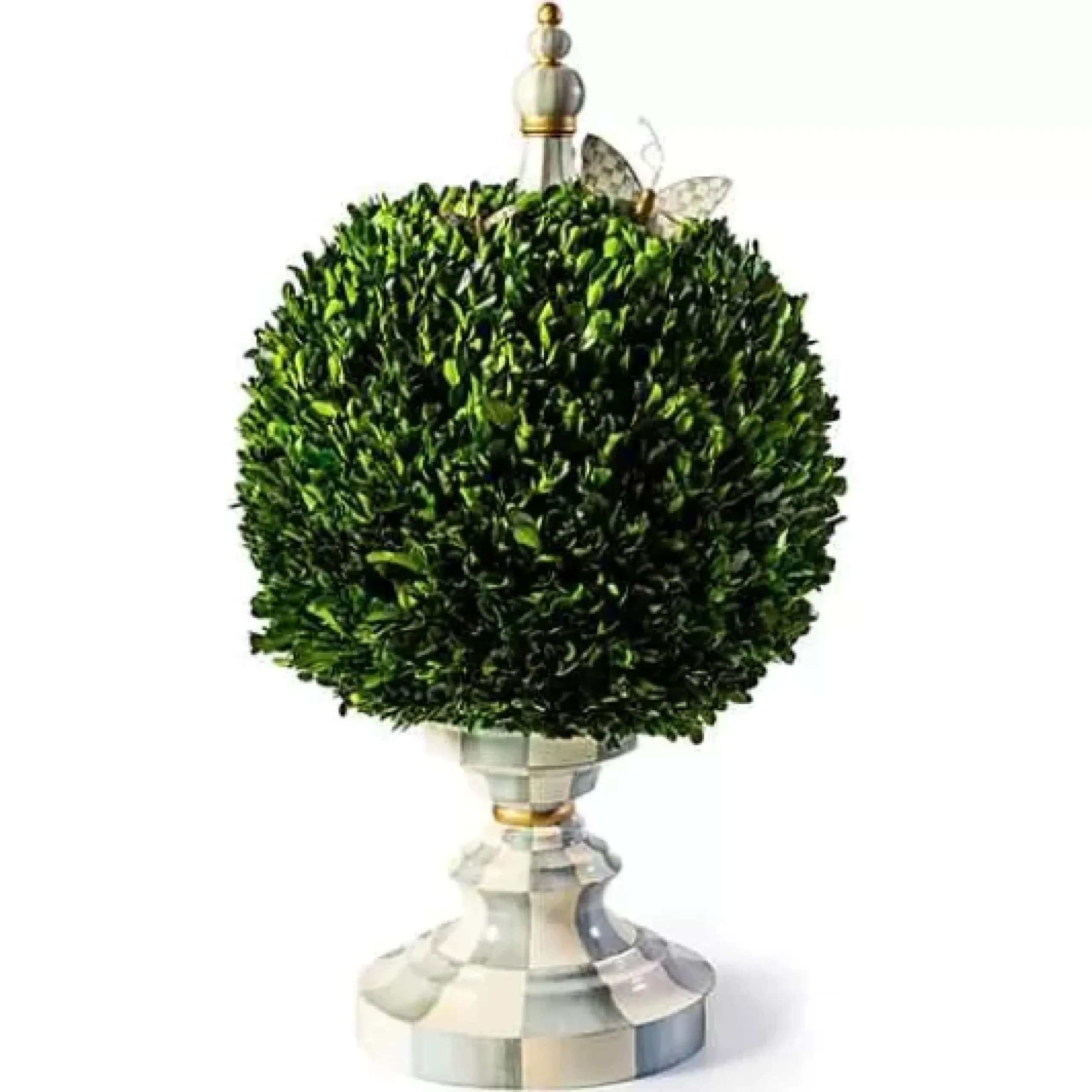 MacKenzie-Childs Sterling Check Large Boxwood Centerpiece< Spring|Greenery & Florals