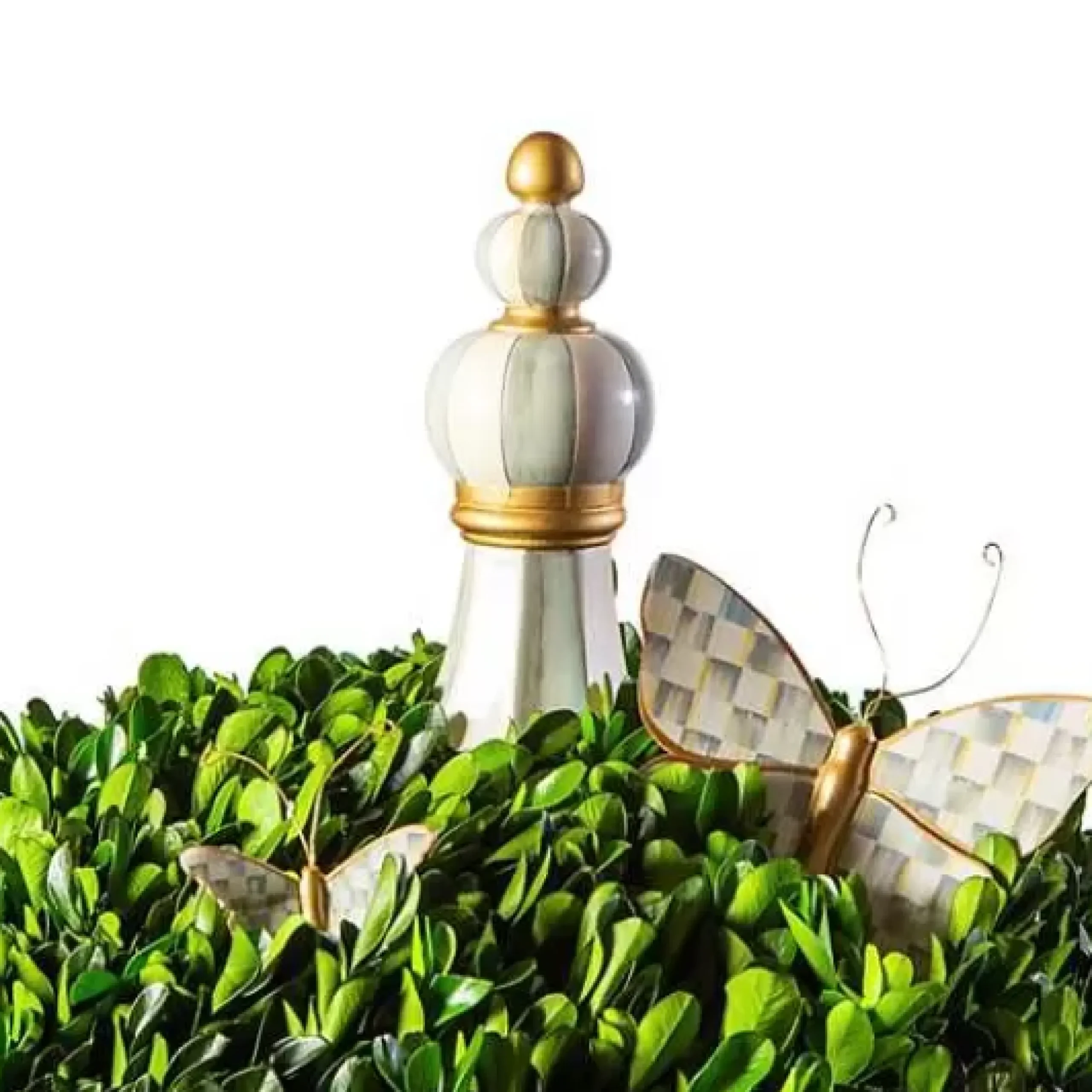 MacKenzie-Childs Sterling Check Large Boxwood Centerpiece< Spring|Greenery & Florals