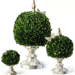 MacKenzie-Childs Sterling Check Large Boxwood Centerpiece< Spring|Greenery & Florals
