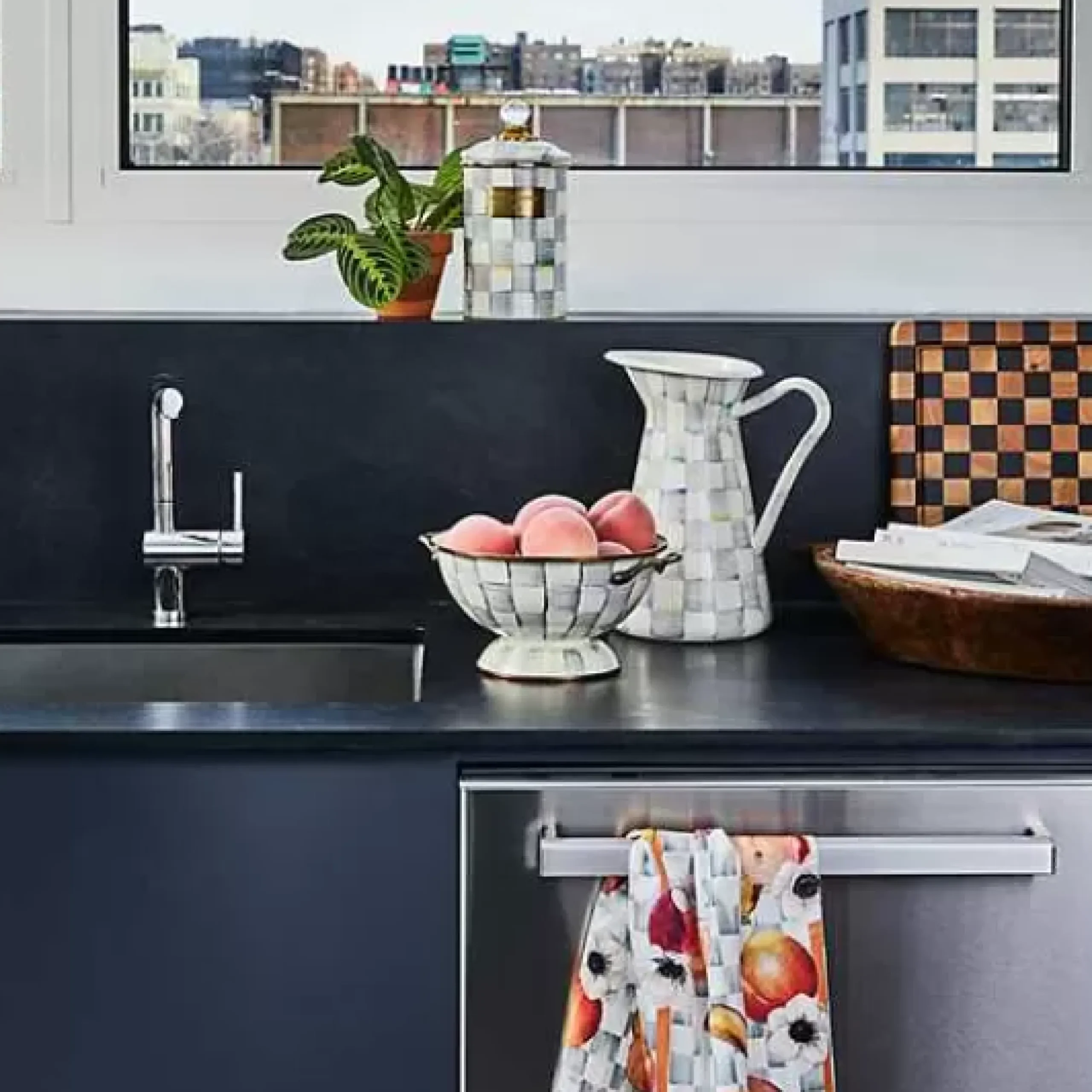 MacKenzie-Childs Sterling Check Large Canister< Room Accents|Kitchen Storage & Organization