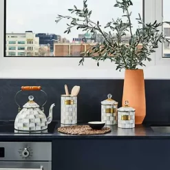 MacKenzie-Childs Sterling Check Medium Canister< Room Accents|Kitchen Storage & Organization