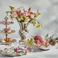 MacKenzie-Childs Sterling Check Medium Ceramic Fluted Serving Bowl< Fall Entertaining|Serveware