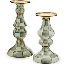 MacKenzie-Childs Sterling Check Medium Pillar Candlestick< Candles & Fragrances
