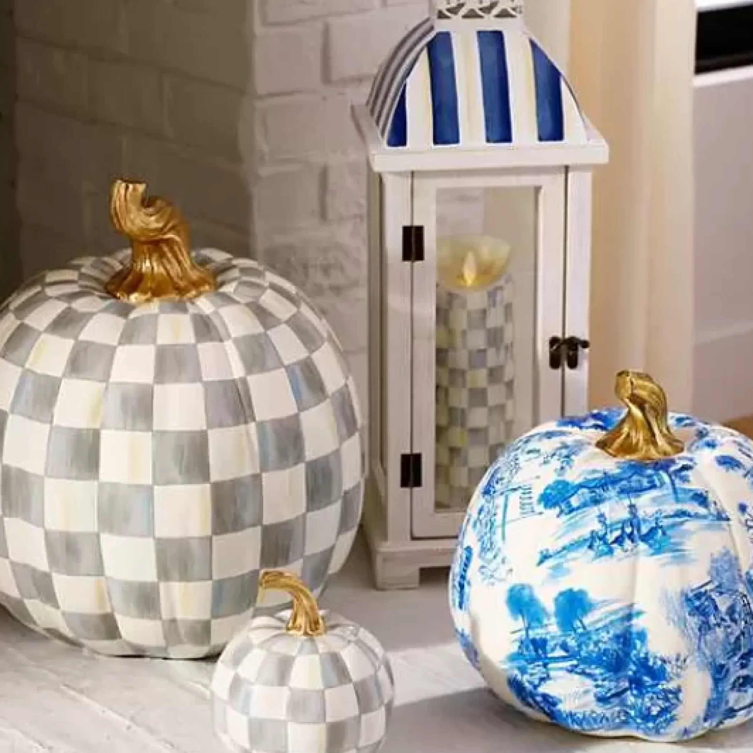 MacKenzie-Childs Sterling Check Mini Pumpkin< Pumpkins|The Halloween Shop